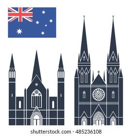 Melbourne. Abstract buildings on white background. Australia set