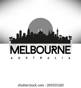 Melbourne Australia black skyline silhouette design, vector illustration.