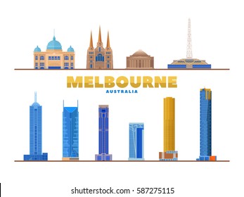 Melbourne Australia city landmark. White background with isolated object. Travel picture. Image for Presentation Banner Placard and Web Site.