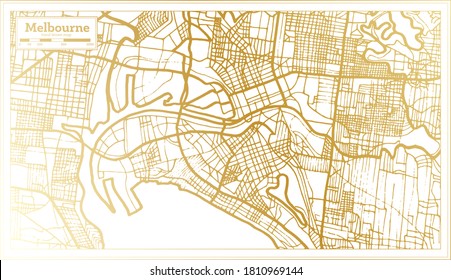 Melbourne Australia City Map in Retro Style in Golden Color. Outline Map. Vector Illustration.