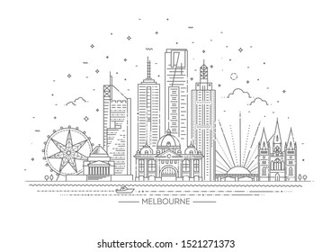 Melbourne Australia City Skyline On White Background. Vector Illustration