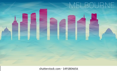 Melbourne Australia City Skyline Vector Silhouette. Broken Glass Abstract Geometric Dynamic Textured. Banner Background. Colorful Shape Composition.