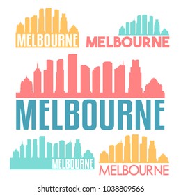 Melbourne Australia Flat Icon Skyline Vector Silhouette Design Set