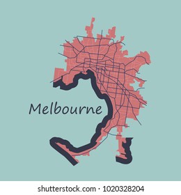 Melbourne Australia Map in Retro Style. Flat Illustration.