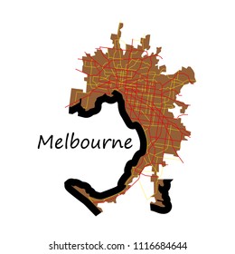 Melbourne Australia Map in Retro Style. Flat Illustration.