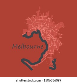Melbourne Australia Map in Retro Style. Flat Illustration.