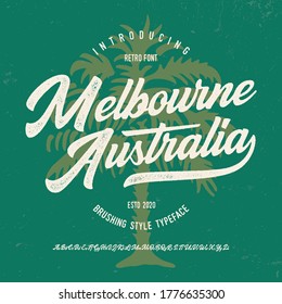 "Melbourne. Australia". Fuente de guión de pincel original. Tipo Retro. Ilustración vectorial.