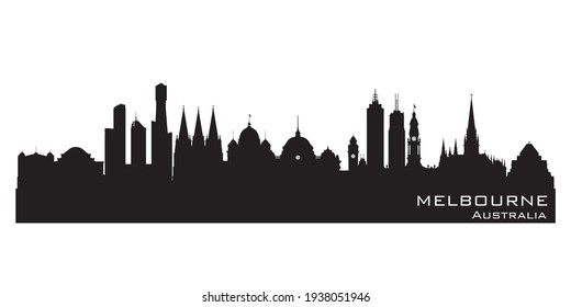 Melbourne Australia skyline Detailed vector silhouette