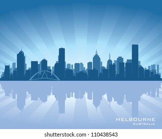 Melbourne, Australia skyline illustration with reflection in water