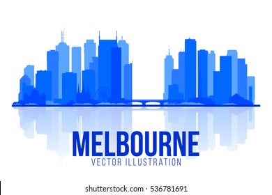 Melbourne Australia skyline silhouette vector illustration. White background with city panorama. Travel picture. Image for Presentation Banner Placard and Web Site.