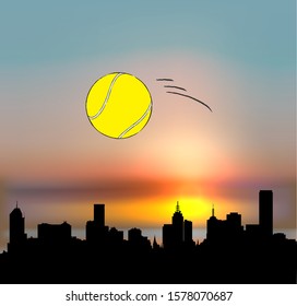 Melbourne, Australia tennis concept. Vector illustration with skyline and ball