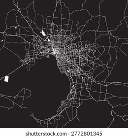 Melbourne Australia Vector Map, Detailed City Street Map Black and White Minimalist Line Art