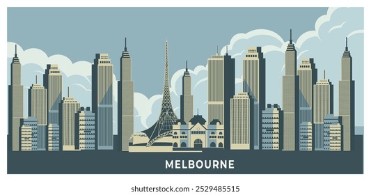 Plano de fundo da paisagem da cidade de Melbourne com panorama do céu