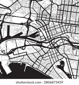Melbourne City Map Artwork – Minimalist Black and White Australia Urban Street Network, Hoddle Grid CBD, Yarra River, and Docklands Infrastructure Vector Illustration