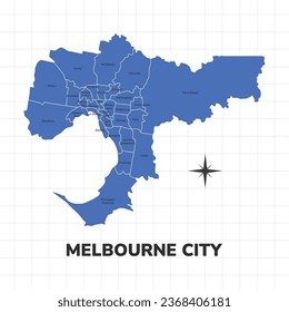 Melbourne City map illustration. Map of the city in Australia