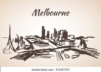 Melbourne city scape sketch - Australia. Isolated on white background