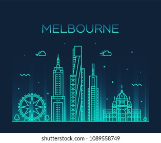 Melbourne city skyline, Australia. Trendy vector illustration, linear style