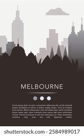 Melbourne city template for website, presentation, front page, invitation, publication sheet with skyline, landmarks. Vector Australia image layout, simple and grayscale