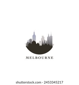 Melbourne cityscape, gradient vector badge, flat skyline logo, icon. Australia city round emblem idea with landmarks and building silhouettes. Isolated graphic