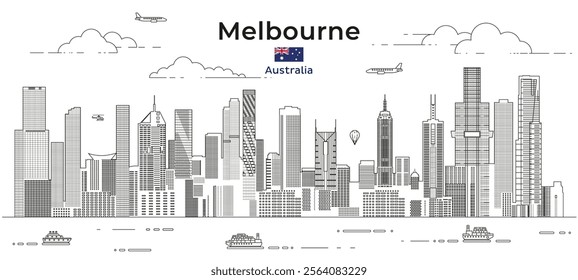 Melbourne cityscape line art vector illustration