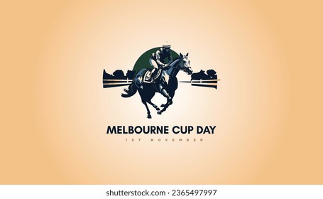  Melbourne Cup Day logo, Vector illustration.