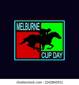 Logo de la tipografía del Día de la Copa Melbourne, ilustración del vector. La Copa de Melbourne se celebra el primer martes de noviembre y es una de las carreras de caballos más famosas del mundo.,vector