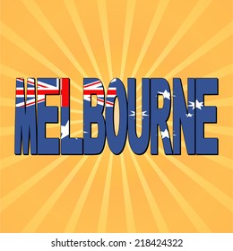 Melbourne flag text with sunburst vector illustration