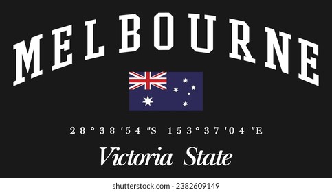 Melbourne Flag Victoria State typography, t-shirt graphics. Vector illustration design varsity