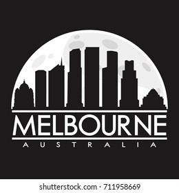 Melbourne Full Moon Night Skyline Silhouette Design City Vector Art