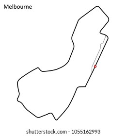 Melbourne Grand Prix Race Track. Circuit For Motorsport And Autosport. Vector Illustration.