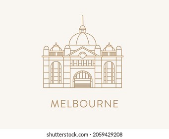 Melbourne iconic landmark railway station, line art style