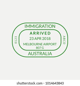 Melbourne passport stamp. Australia airport visa stamp or immigration sign. Custom control cachet. Vector illustration.