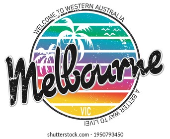 Melbourne, phrase. Concept of simple text for typography poster, sticker design, apparel print, greeting card or postcard. Graphic slogan isolated on white background. Vector illustration.