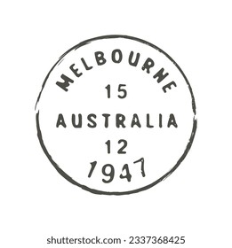 Melbourne postage and postal stamp. Post departure Oceania country or region post seal, mail delivery Australian city circle vector mark or postal envelope Australia Melbourne town round ink stamp