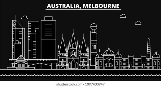 Melbourne silhouette skyline. Australia - Melbourne vector city, australian linear architecture. Melbourne line travel illustration, landmarks. Australia flat icon, australian outline buildings