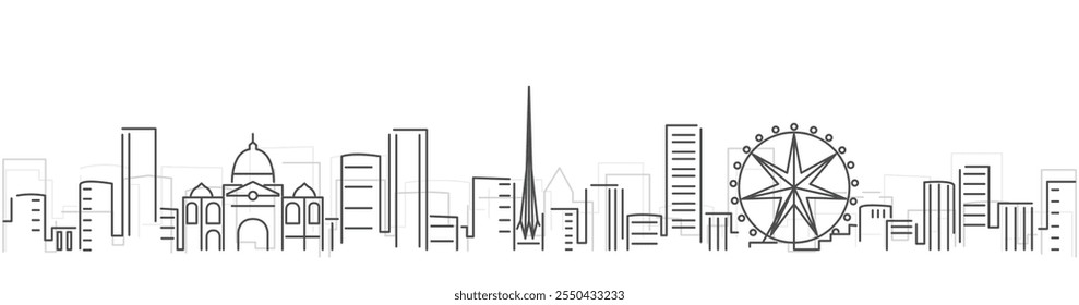 Melbourne einfache dunkle Linien Skyline auf weißem Hintergrund