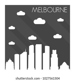 Melbourne Skyline City Flat Silhouette Design Background