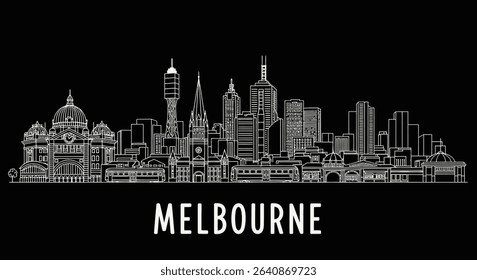Melbourne Skyline Line Art Minimal Black.