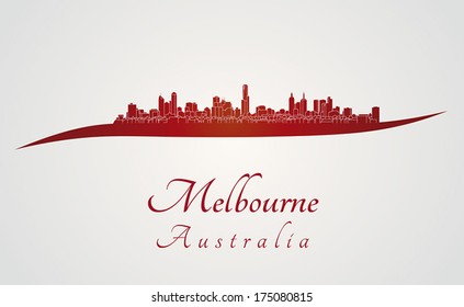 Melbourne skyline in red and gray background in editable vector file