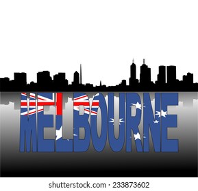 Melbourne skyline reflected with Australian flag text vector illustration