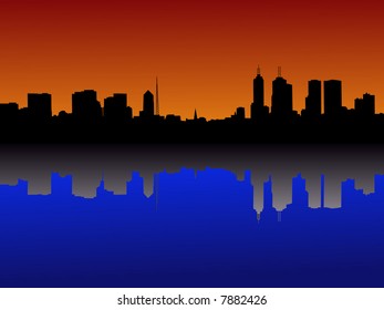 Melbourne Skyline reflected at sunset illustration