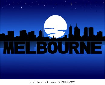 Melbourne skyline reflected with text and moon vector illustration