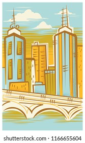 Melbourne Skyline Retro Poster