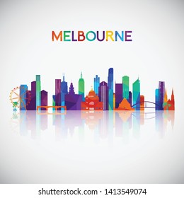 Melbourne skyline silhouette in colorful geometric style. Symbol for your design. Vector illustration.