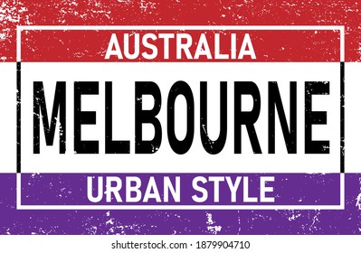 Melbourne, Urban Style simple text for typography poster, sticker design, apparel print, greeting card or postcard. Graphic slogan isolated on white background. Vector illustration.