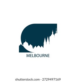 Melbourne vector icon with skyline, panoramic view, outlook shape. Australia city landmarks logo concept. Flat isolated graphic, badge
