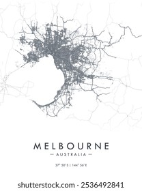 Melbourne vector map. Detailed map of Melbourne in Australia. Best free vector illustration. Tourist decorative street map.