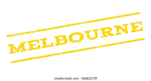 Melbourne watermark stamp. Text caption between parallel lines with grunge design style. Rubber seal stamp with dirty texture. Vector yellow color ink imprint on a white background.