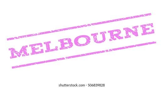 Melbourne watermark stamp. Text caption between parallel lines with grunge design style. Rubber seal stamp with dust texture. Vector violet color ink imprint on a white background.