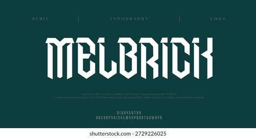 Melbrick, Fuentes creativas digitales abstractas del alfabeto moderno. Tipografía electrónica digital juego de música futuro creativo itálico concepto de diseño de fuentes. Ilustración vectorial